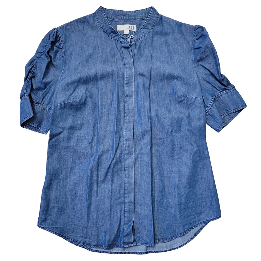 Kut From The Kloth Denim‎ Chambray Button Up Shirt S Puff Sleeve Cottage Teacher